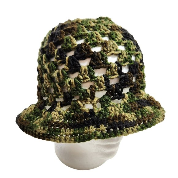 Bucket Hat granny handknit colorful camo earthy - Picture 4 of 8
